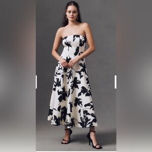 Endless Rose Elegant Black and White Floral Strapless Dress